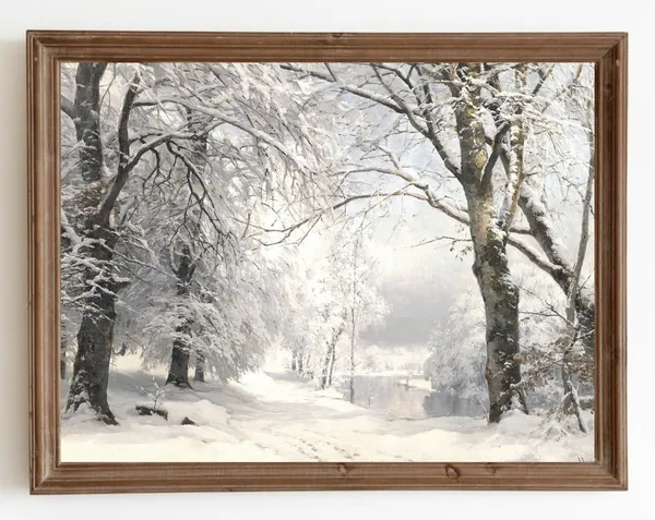 Snow Trees Vintage Winter Landscape Art Print