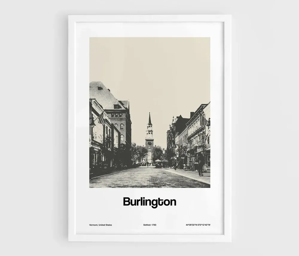 Burlington Vermont Minimalist City Print, Lake Champlain