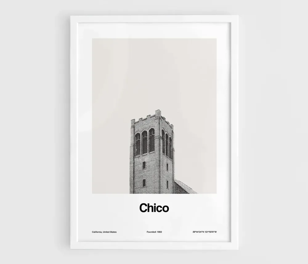 Chico California Skyline, Minimalist Wall Art Print