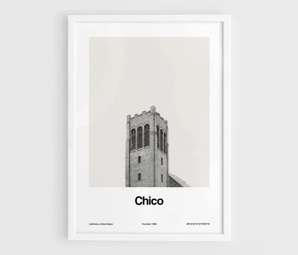 Chico California Skyline, Minimalist Wall Art Print