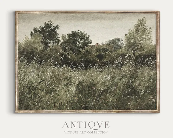 Vintage Cottage Landscape Art Print, Nature