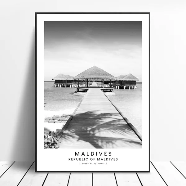 Maldives Minimalist Beach Landmark Coordinates Art Print