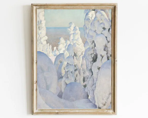 Vintage Snowy Trees Winter Landscape Art Print