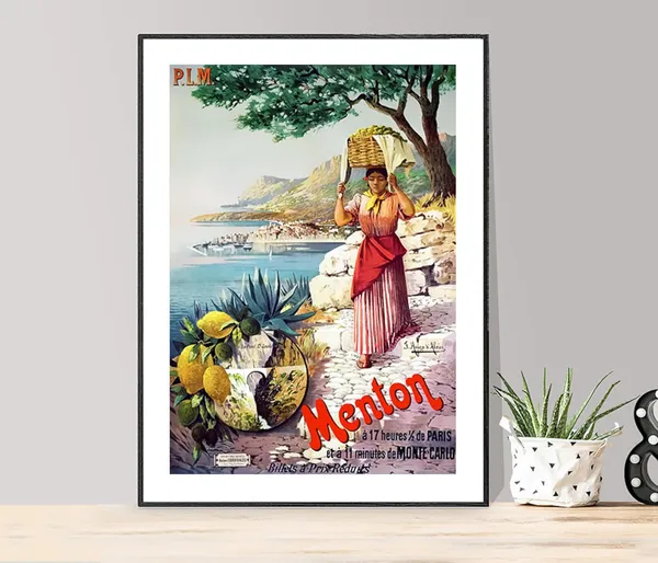 Menton France Vintage Travel Poster, Mediterranean Town