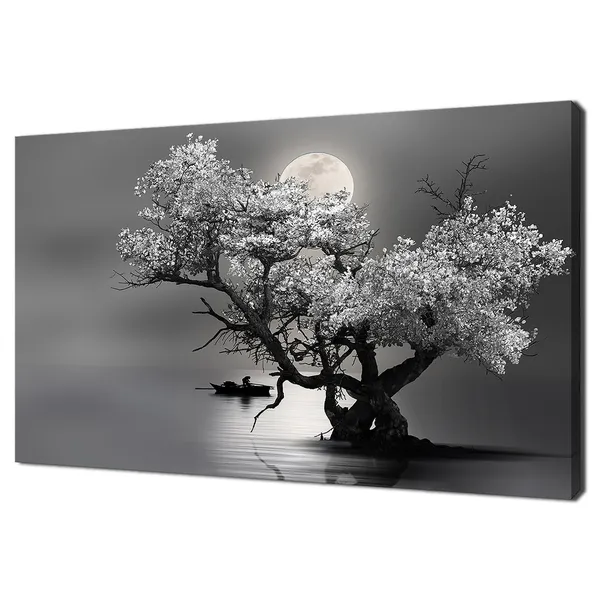 Sailing Under The Moonlight Blossom Tree Art Print