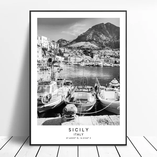 Sicily Black And White Minimalist Travel Poster