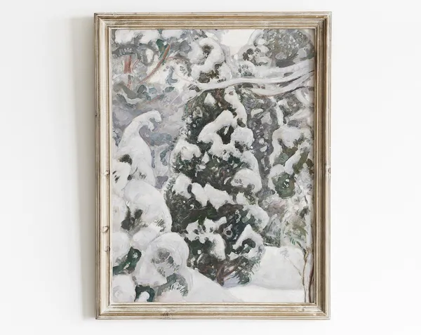 Winter Landscape Tree Painting, Vintage Art Print