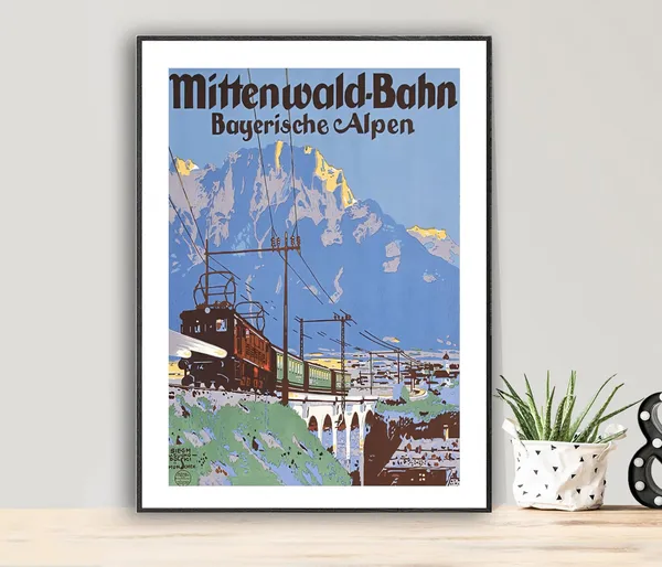 Mittenwald Bayerische Alpen Vintage Travel Poster