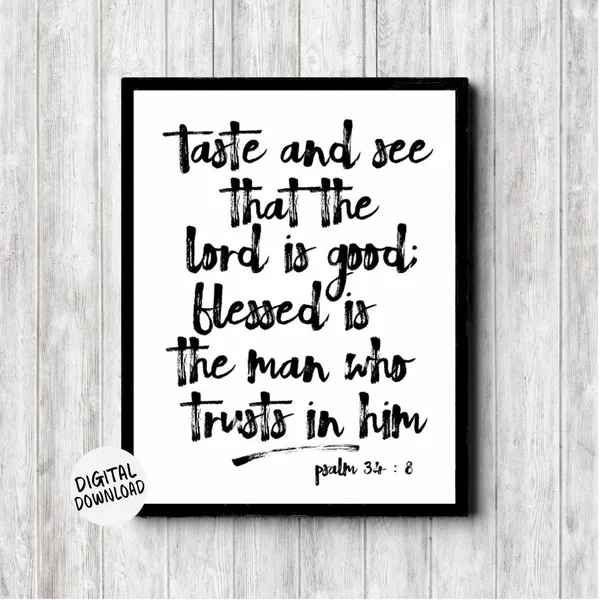 Psalm 34:8 Typography Scripture Art Print
