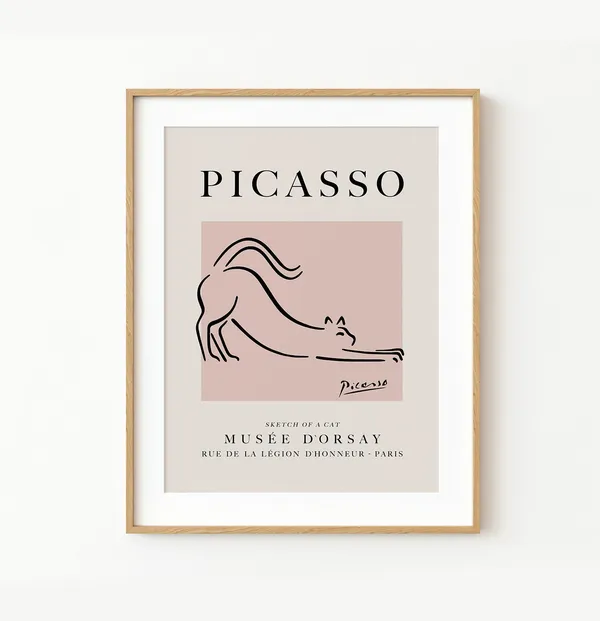 Picasso-Inspired Cat Line Art Art Print
