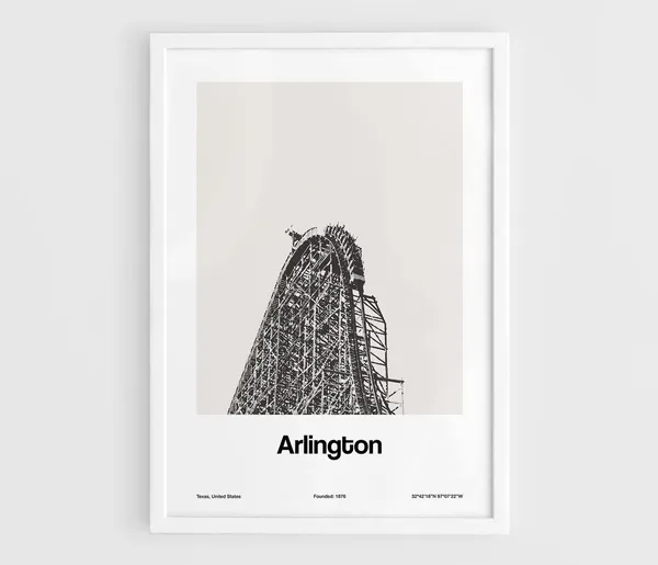 Arlington Texas Amusement Park Poster, Black White