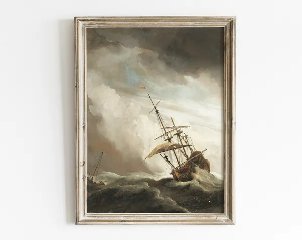 Vintage Sailing Painting, Moody Sea Art Print