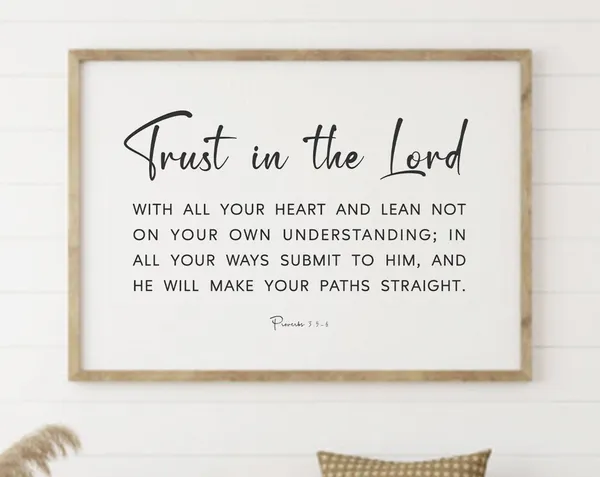 Proverbs 3:5-6 Scripture Art Print, Christian Verse