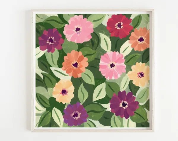 Retro Flowers Art Print, Botanical Floral Decor