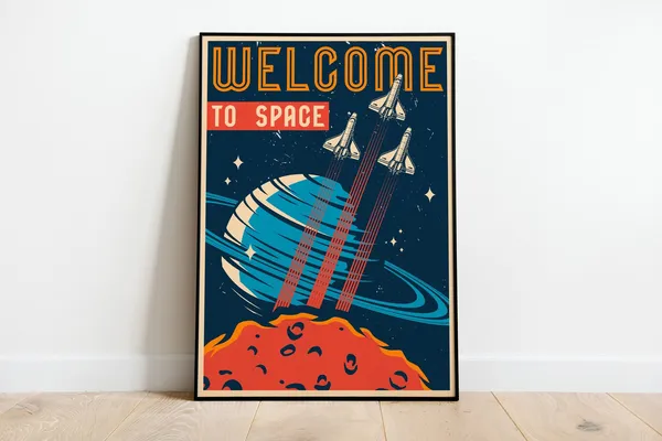 Space Travel Vintage Poster, Retro Universe Print