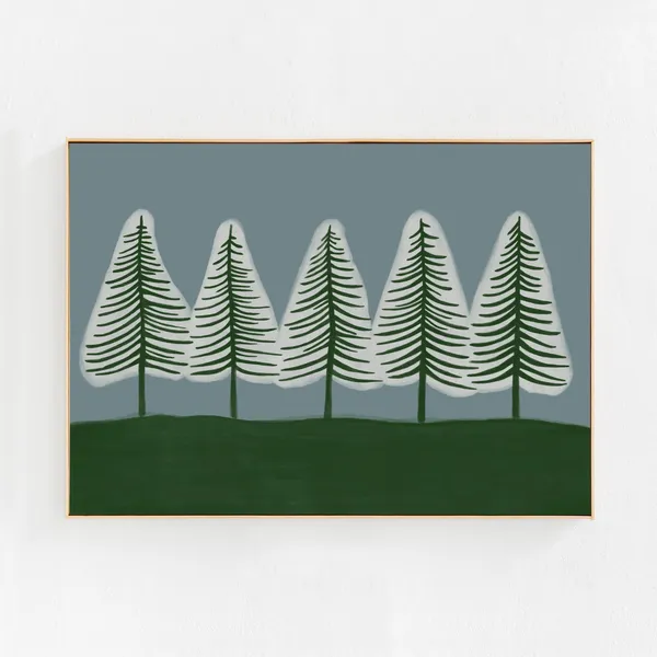 Winter Landscape Illustration, Mid-Century Modern Art Print