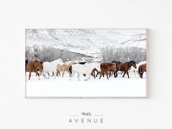Winter Horses Modern Farmhouse Christmas Art Print