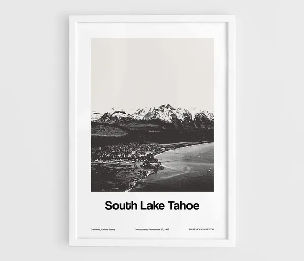 South Lake Tahoe Minimalist Travel Poster, Custom Winter Town