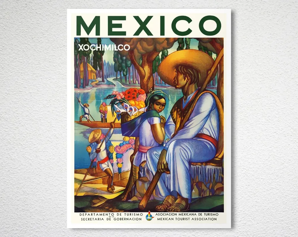 Mexico Xochimilco Vintage Travel Poster - Image 2
