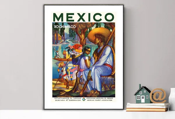 Mexico Xochimilco Vintage Travel Poster