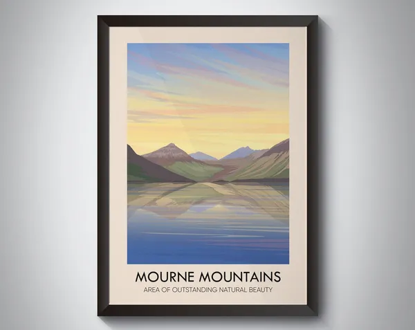 Mourne Mountains AONB Vintage Travel Poster, Northern Ireland