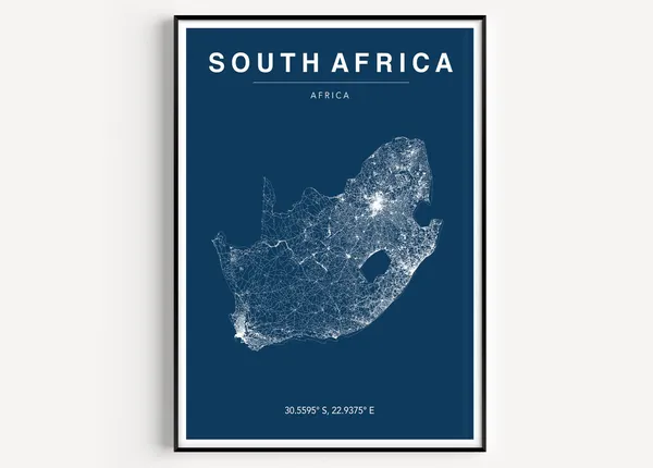 South Africa Map Poster, Colour Travel Poster