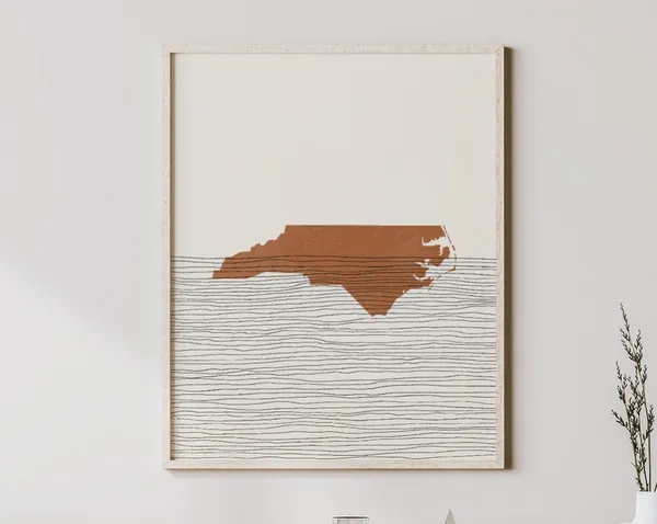 North Carolina Boho Mid-Century State Map Art Print