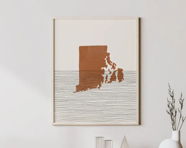 Boho Rhode Island State Map, Mid-Century Art Print