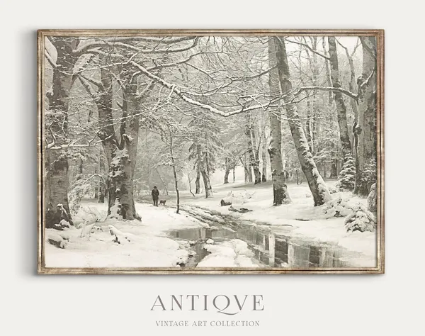 Vintage Winter Woods Oil Painting Art Print