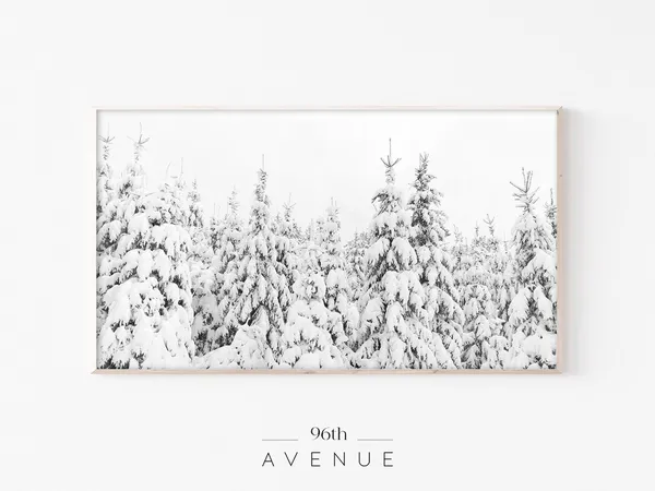 Snowy Winter Trees Art Print, Holiday Seasonal Decor