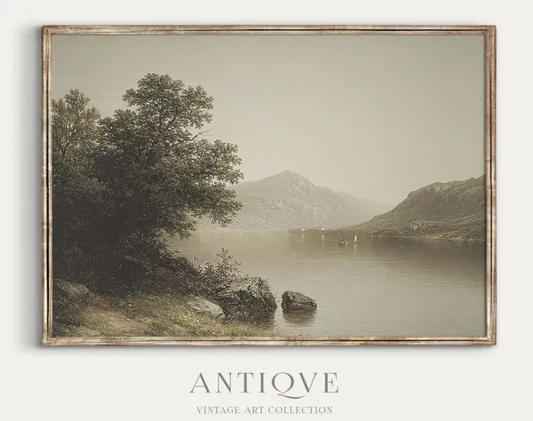 Lake Scenery Oil Painting, Vintage Landscape Art Print