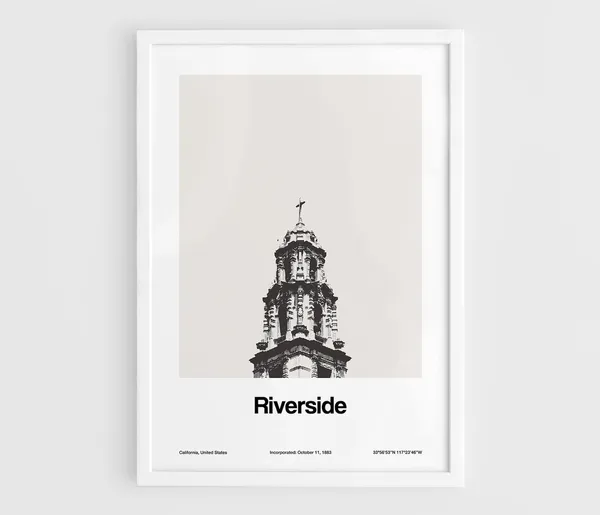 Riverside California Poster, Minimalist City Print