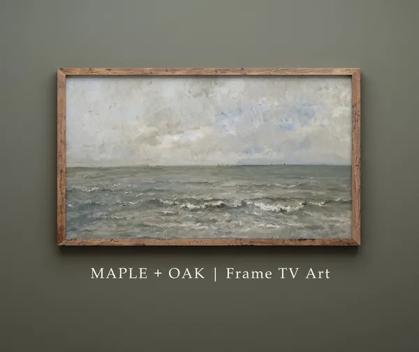 Vintage Muted Oceanscape Painting, Art Print