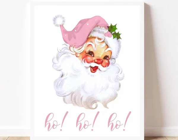 Santa Print, Vintage Retro Christmas Decor