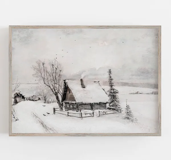 Winter Farmhouse Art Print, Rustic Neutral Decor