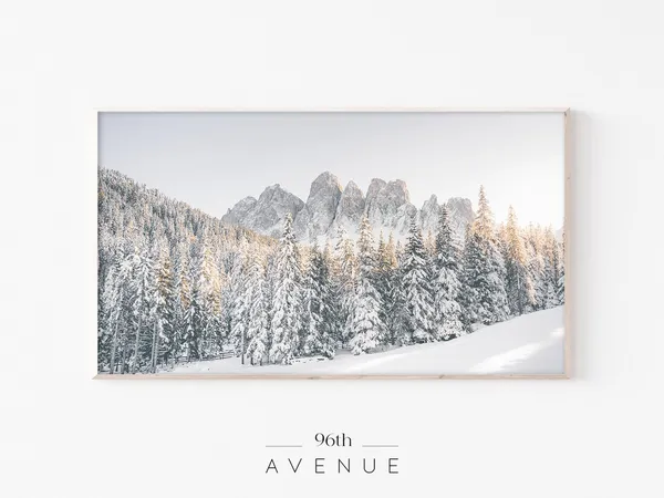 Winter Sunset Mountain Snowy Trees Holiday Art Print