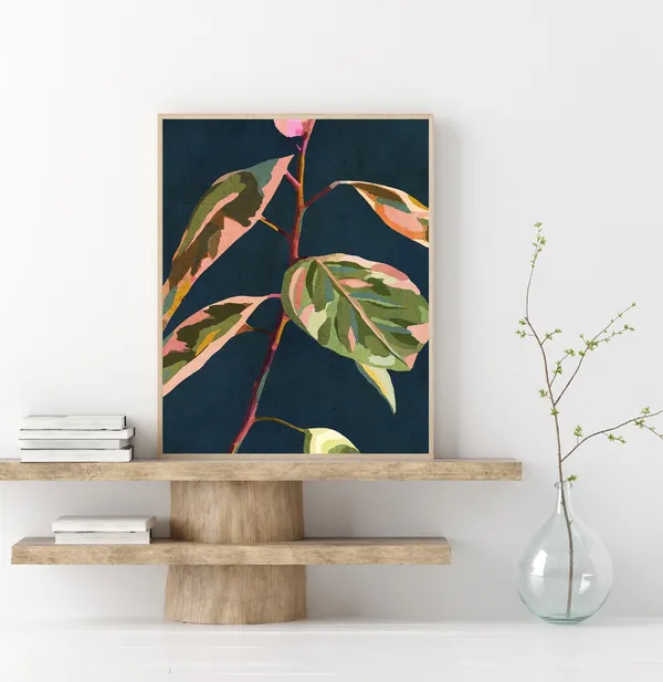 Abstract Floral Plant Wall Art, Boho Botanical Leaves