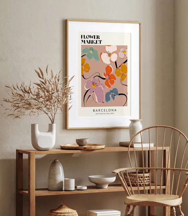 Flower Market Retro 70s Art Print, Retro Flowers