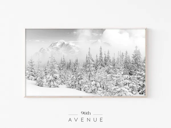 Snowy Trees Christmas Mountain Photography Art Print