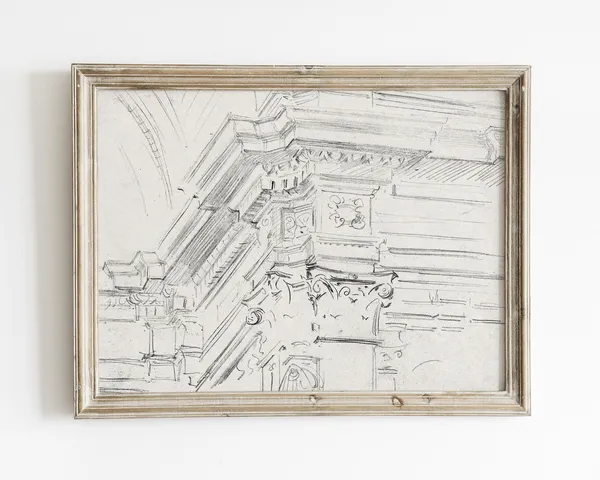 Vintage Architecture Line Art Sketch, Minimalist Art Print