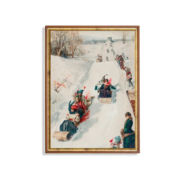 Vintage Playing In Ice, Christmas Art Print