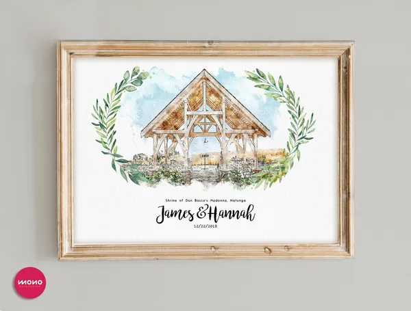 Custom Watercolor Wedding Venue Portrait, Gift