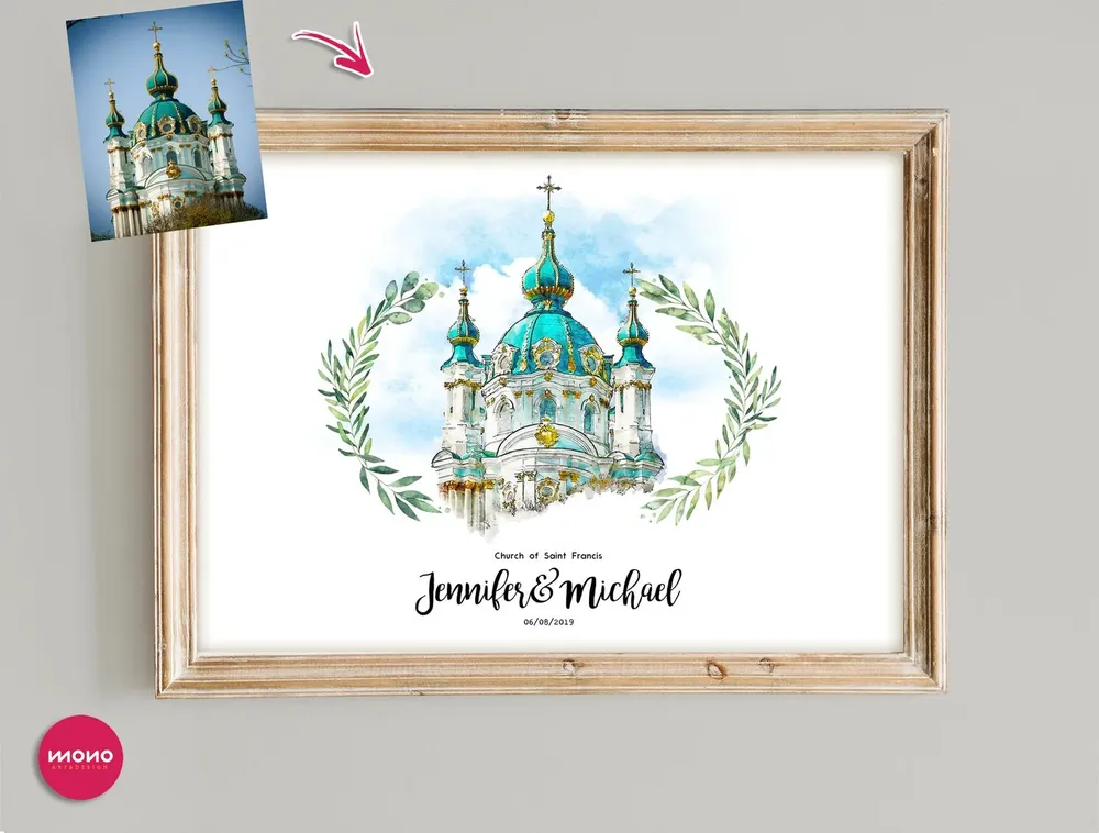Custom Watercolor Wedding Venue Portrait, Gift - Image 2