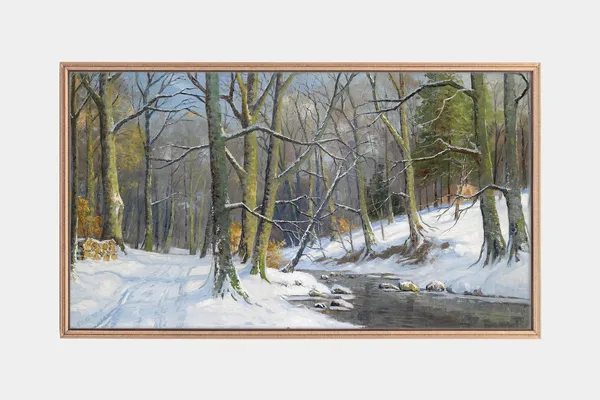Christmas Winter Forest Vintage Oil Painting Art Print