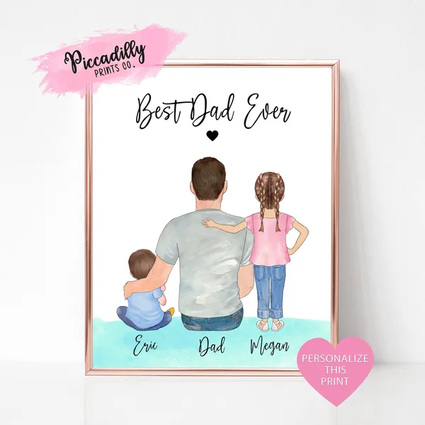 Personalized Dad Family Portrait Print, Father's Day