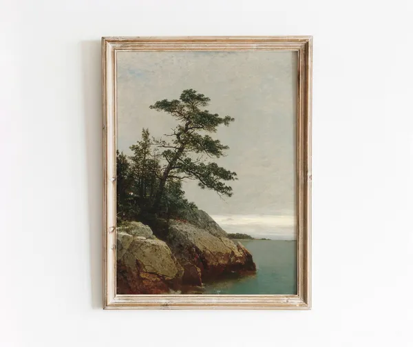Rocky Shore Vintage Coastal Landscape, Atlantic Ocean