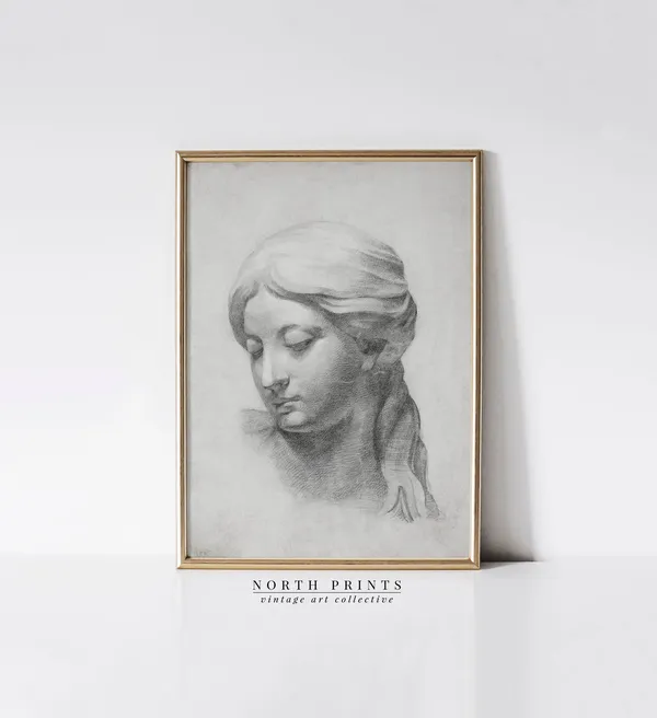 Vintage Female Portrait Study, Woman Sketch Art Print