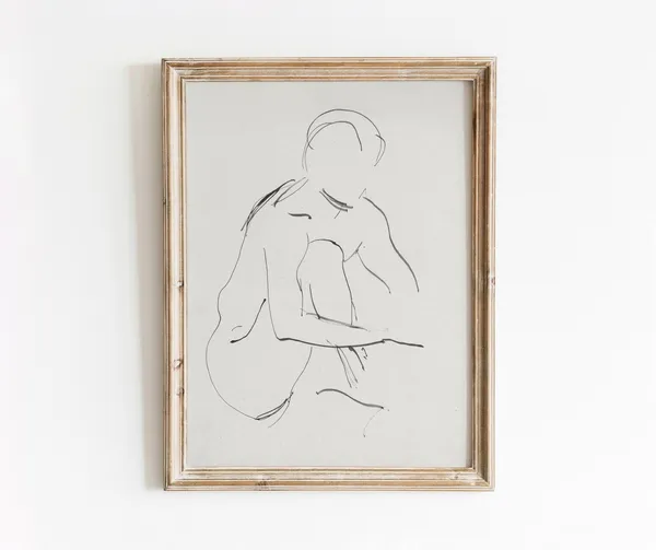 Line Sketch Figure Vintage Art Print