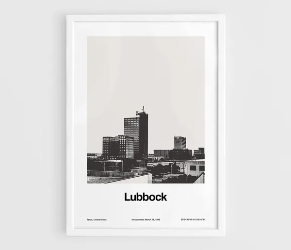 Lubbock Texas Downtown Cityscape Poster Print