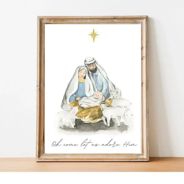 Oh Come Let Us Adore Him Nativity Scene Art Print